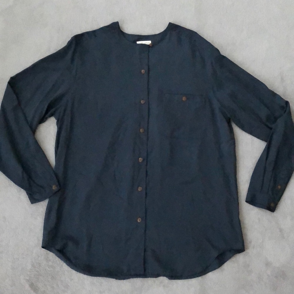 Vintage Navy 100% Silk Button Down Blouse